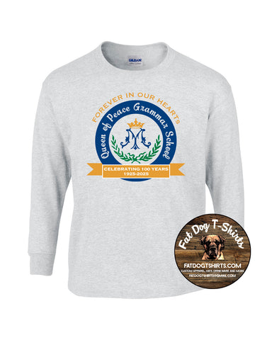 QUEEN OF PEACE 100 YEARS  LONG SLEEVE T-SHIRT-YOUTH/ADULT ASH GREY