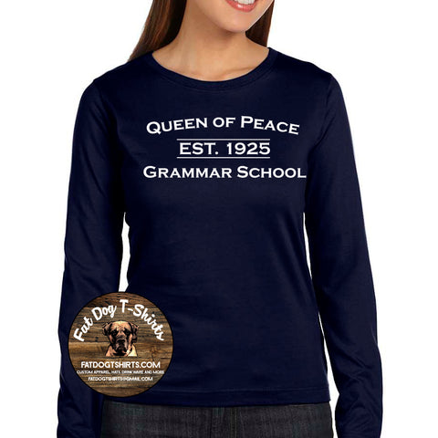 QUEEN OF PEACE LADIES LONG SLEEVE T-SHIRT-NAVY/GREY