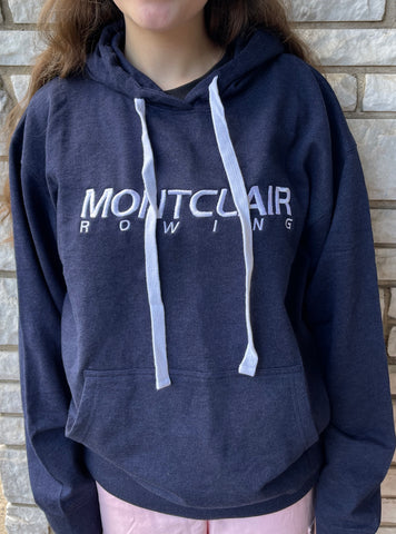 MONTCLAIR HIGH SCHOOL ROWING-PENNANT EMBROIDERY HOODIE-NAVY CHEST TEXT LOGO