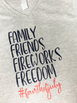 FAMILY, FRIENDS FIREWORKS FREEDOM-V-NECK T-SHIRT