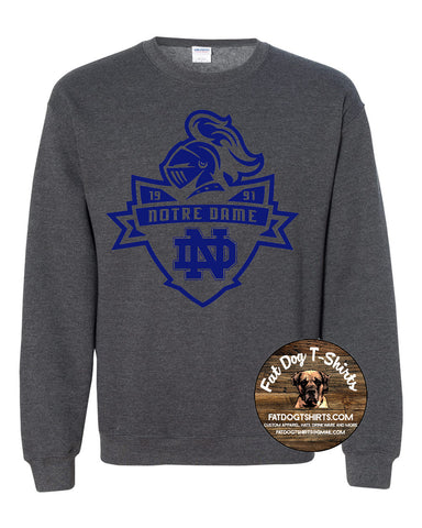 NDA LOGO CREW FLEECE-CHARCOAL HEATHER/NAVY