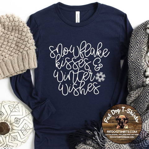 Snowflake Kisses & Winter Wishes-Long Sleeve T-Shirts/Crew Sweatshirts