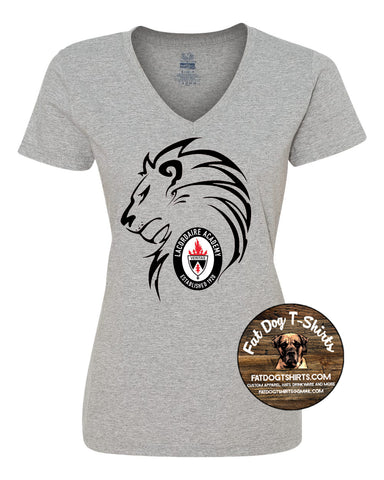 LACORDAIRE LADIES LION V-NECK T-SHIRT-GREY